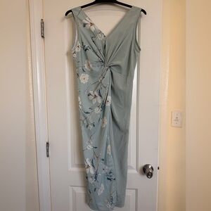 SHEIN Sage Green Floral Twist-Front Midi Dress